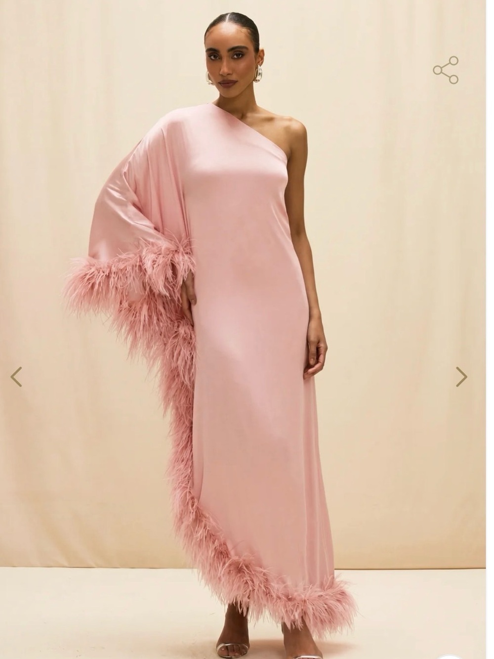 PatBO One-Shoulder Feather-Trim Maxi Dress in Blush Pink